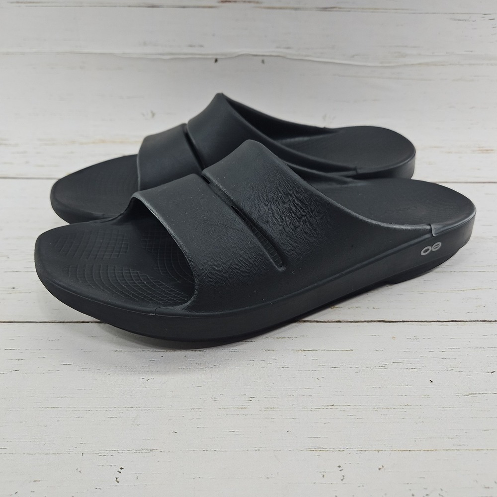 Oofos OOahh Mens Size 12 Black Recovery Summer Slide Sandals Arch Support